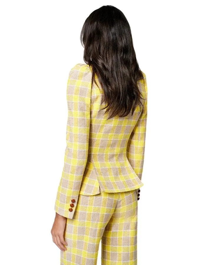 Smythe Pouf Sleeve One Button Blazer Yellow Check