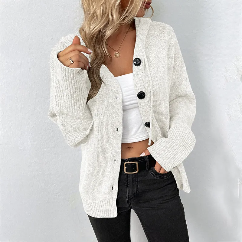 Solid Color Hooded Single-breasted Sweater Women's Cardigan Coat