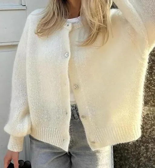 Solid Color Round Neck Single-breasted Cardigan Sweaters Coat