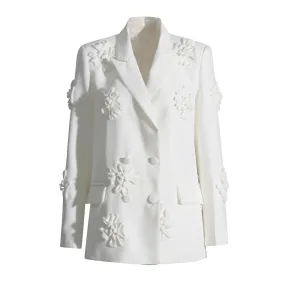 Solid Patchwork Appliques Blazers For Women Notched Collar Long Sleeve Slim Temperament Blazer Female Fashion