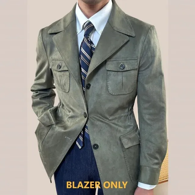 Solid Suede Single Breasted Blazer