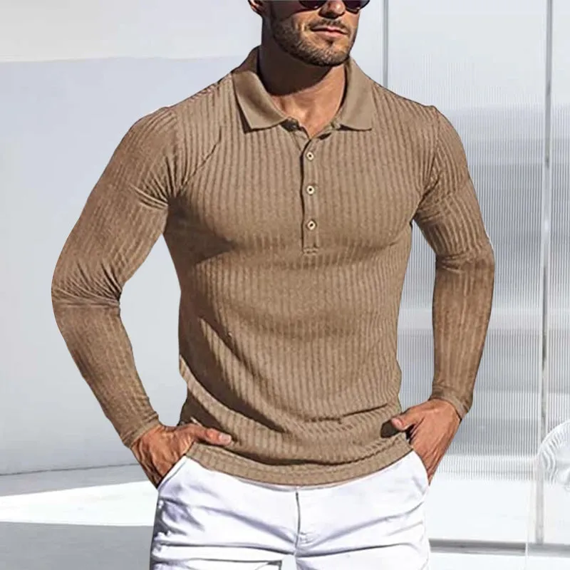 Stretch Vertical Long-sleeved Polo Sweater