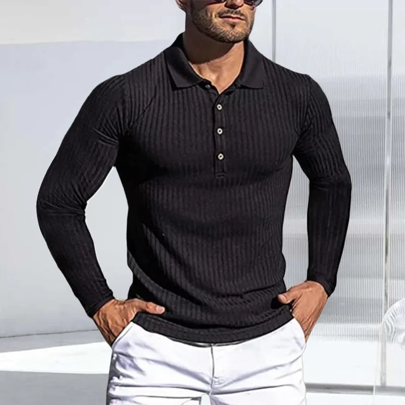 Stretch Vertical Long-sleeved Polo Sweater