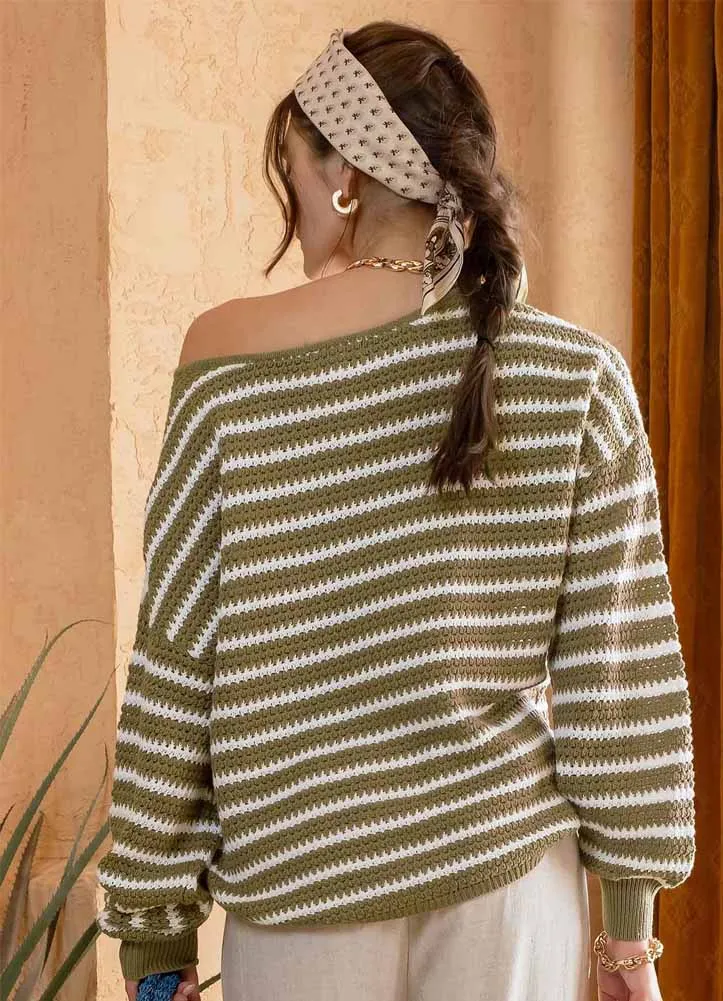 Stripe Knit Sweater in Olive by Blu Pepper