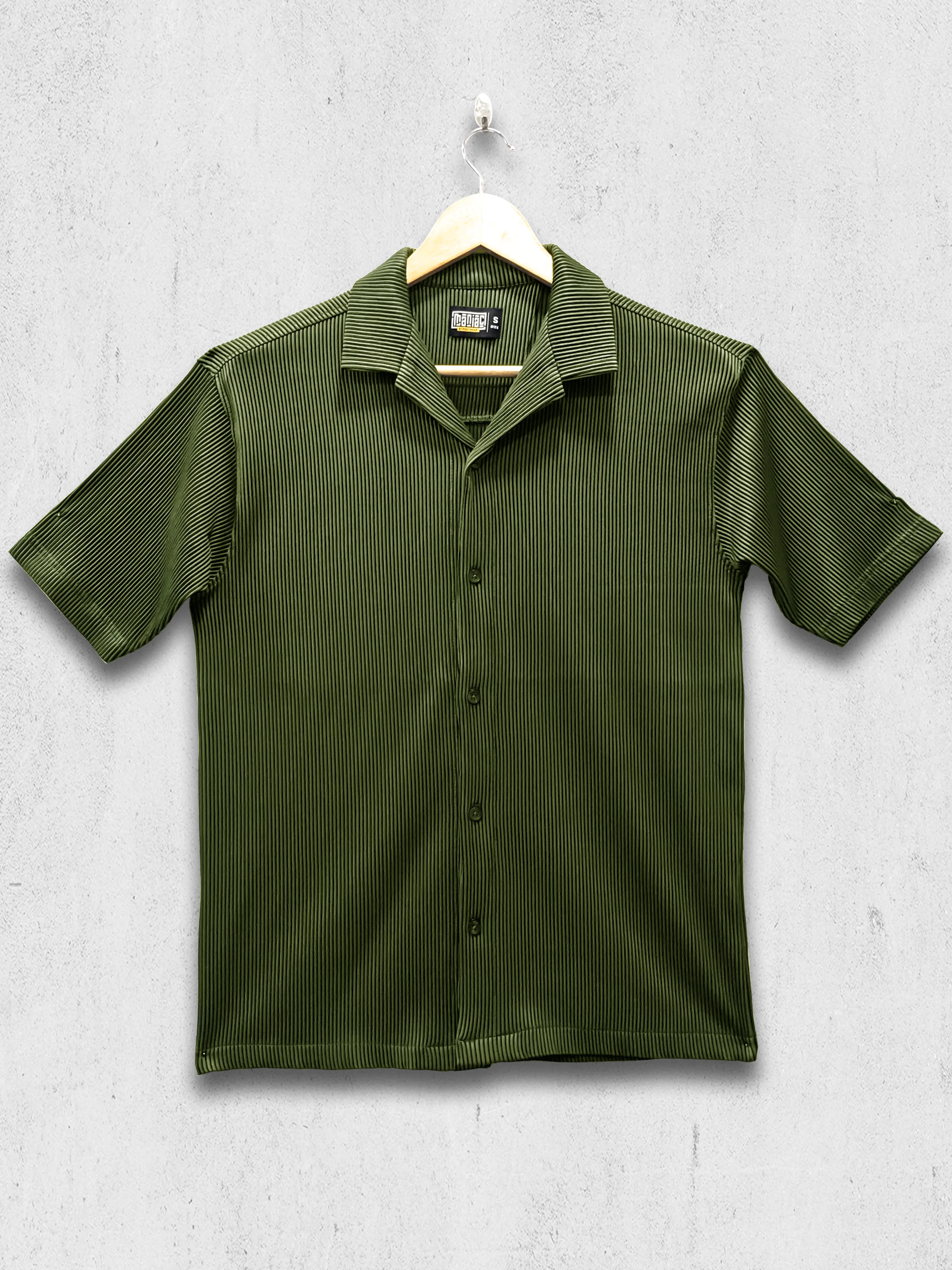 Stripe Textured Olive Half Sleeve Shirt