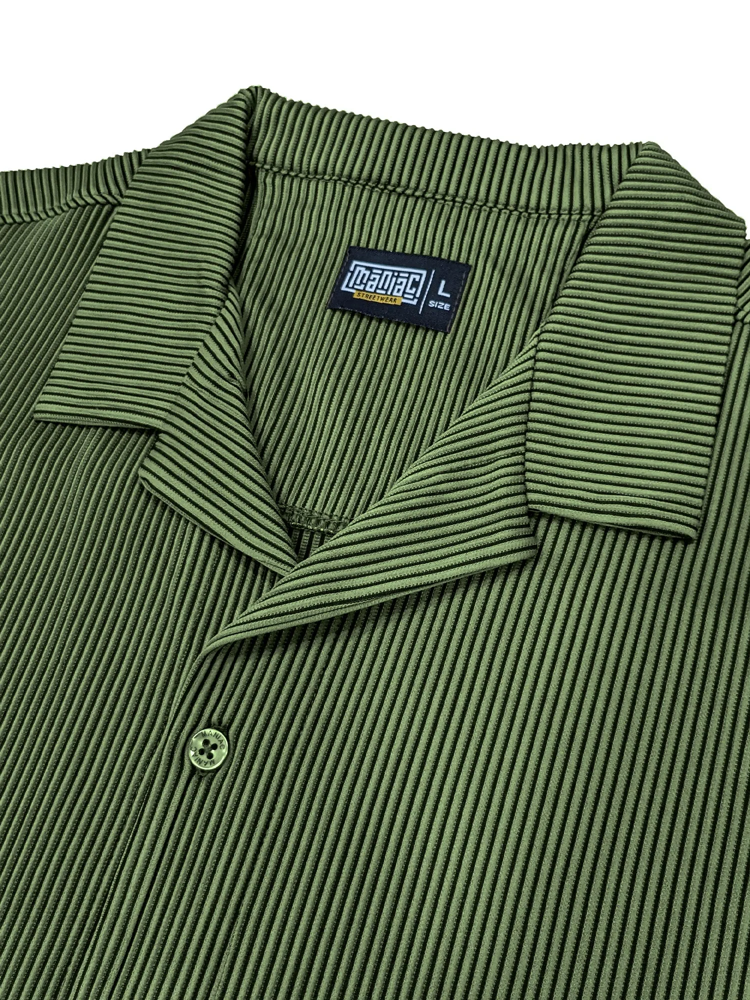 Stripe Textured Olive Half Sleeve Shirt