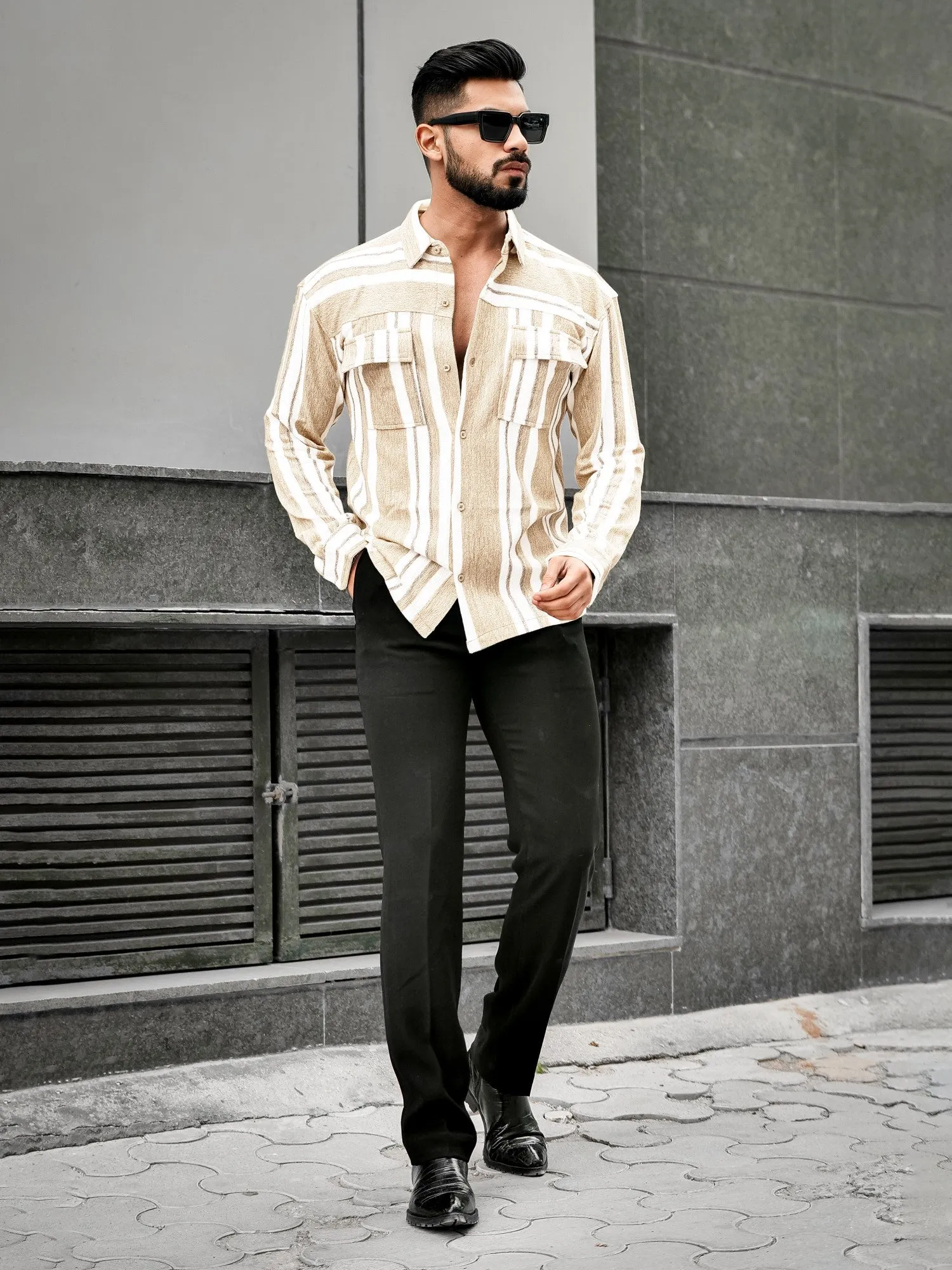 Striped Beige Full Sleeve Shirt