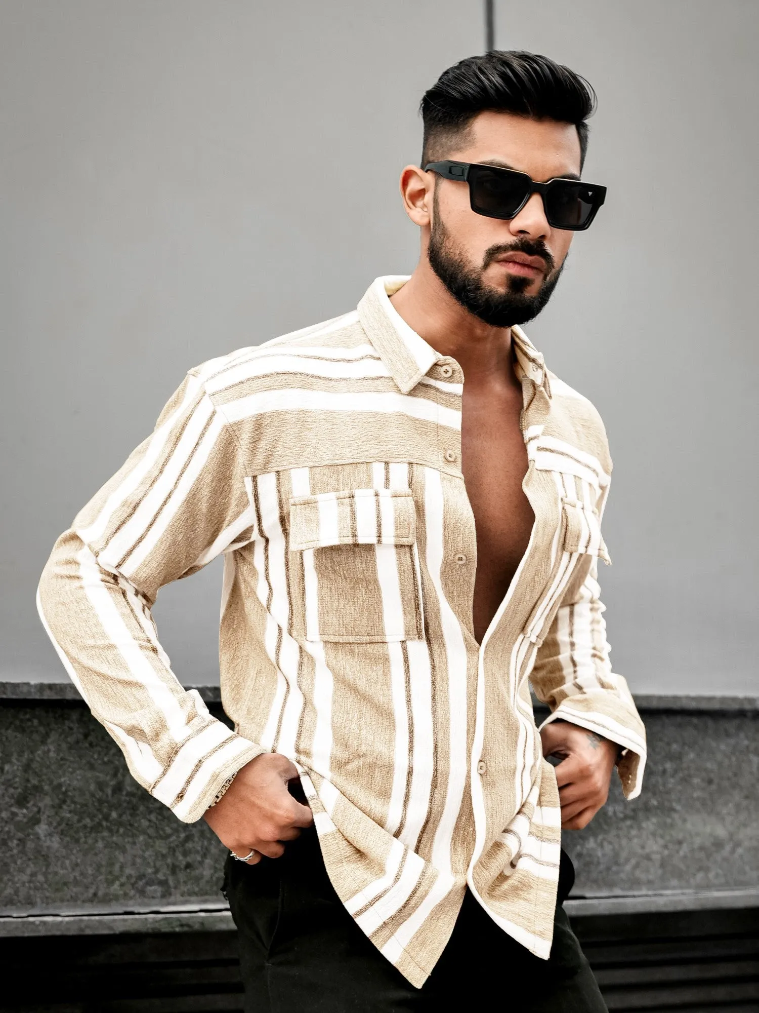 Striped Beige Full Sleeve Shirt