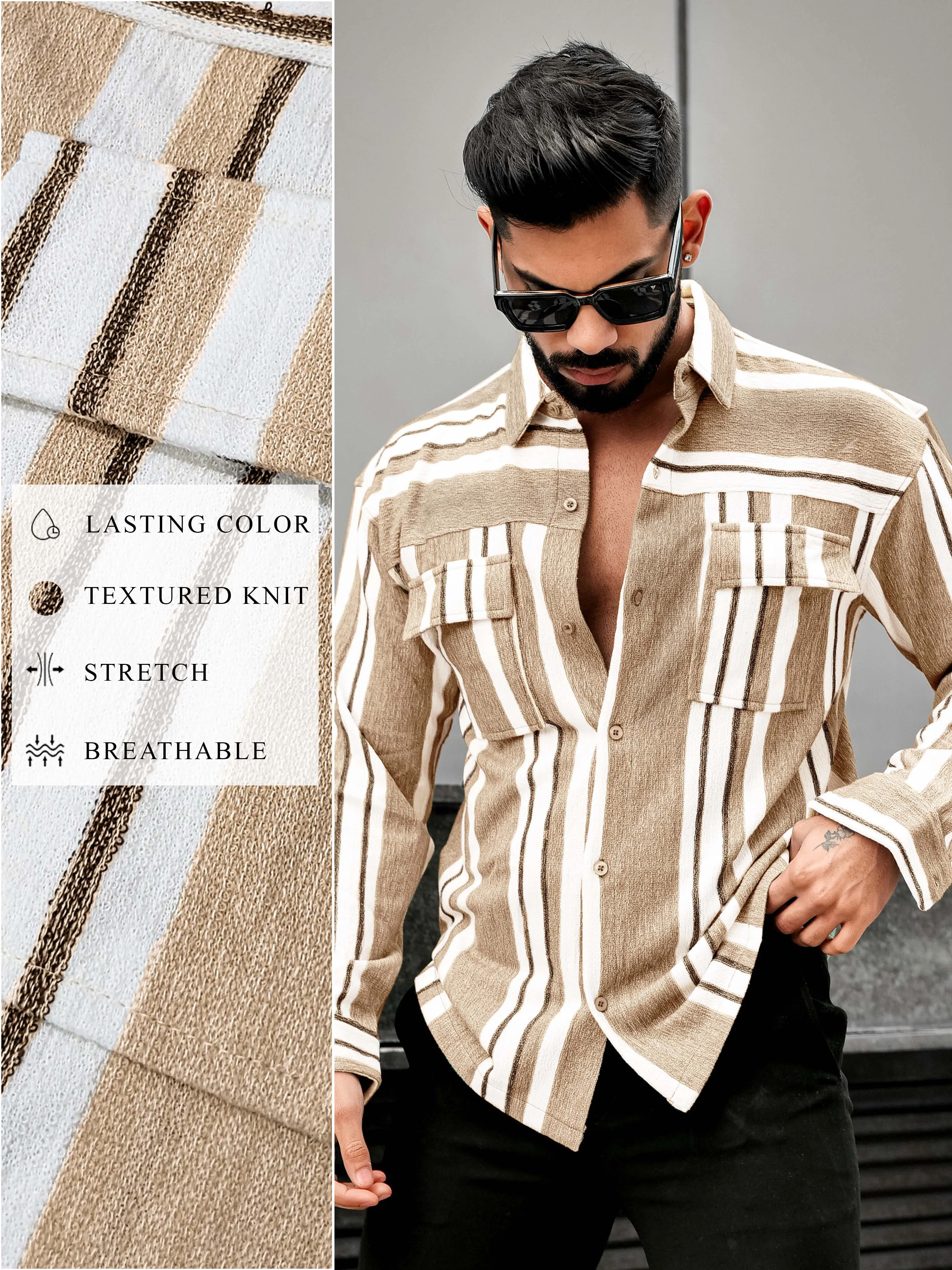 Striped Beige Full Sleeve Shirt