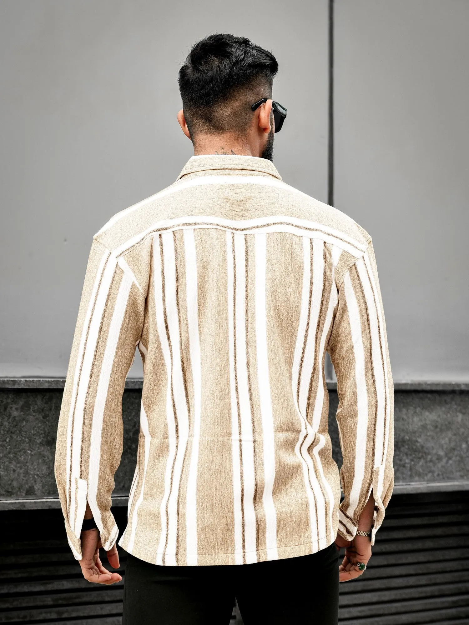 Striped Beige Full Sleeve Shirt