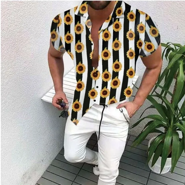 Summer New Men's Clothing European American Retro Trend Shirt Cardigan Men's fashion trend  Short Sleeve