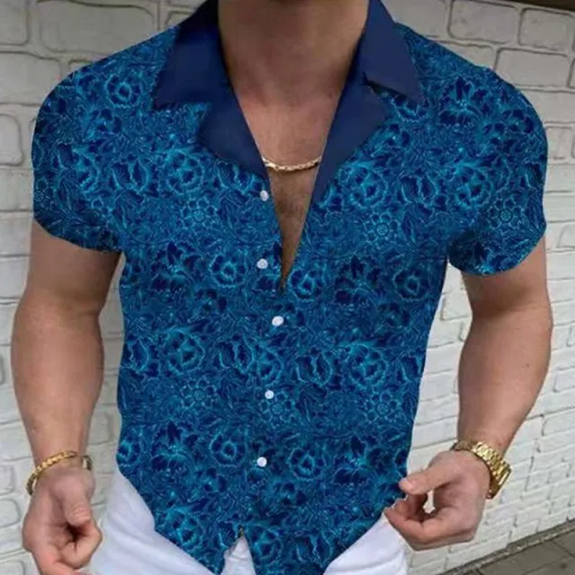 Summer New Men's Clothing European American Retro Trend Shirt Cardigan Men's fashion trend  Short Sleeve