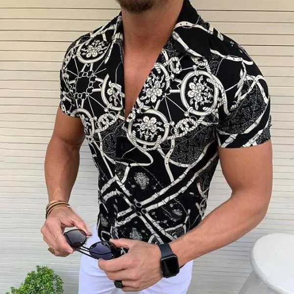 Summer New Men's Clothing European American Retro Trend Shirt Cardigan Men's fashion trend  Short Sleeve