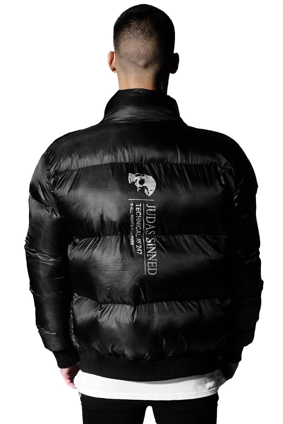 Tech Reflective Print Men's Puffer Jacket - Black