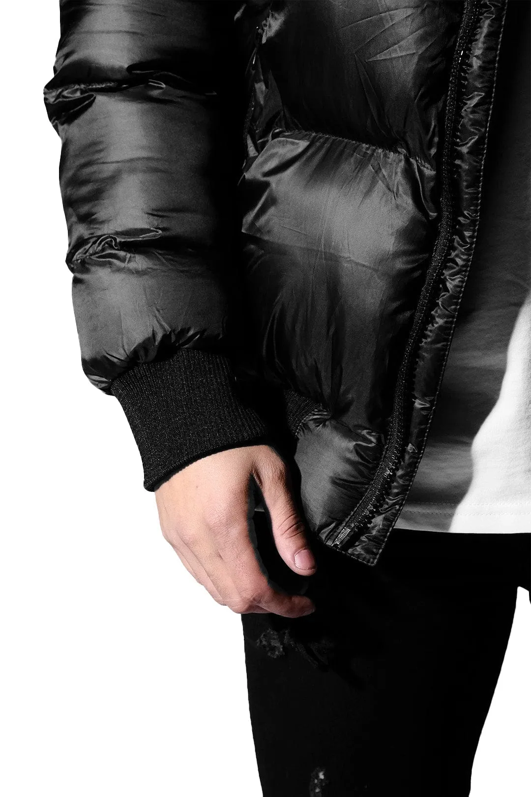 Tech Reflective Print Men's Puffer Jacket - Black