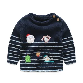 Toddler Boy Long Sleeve Navy Christmas Sweater