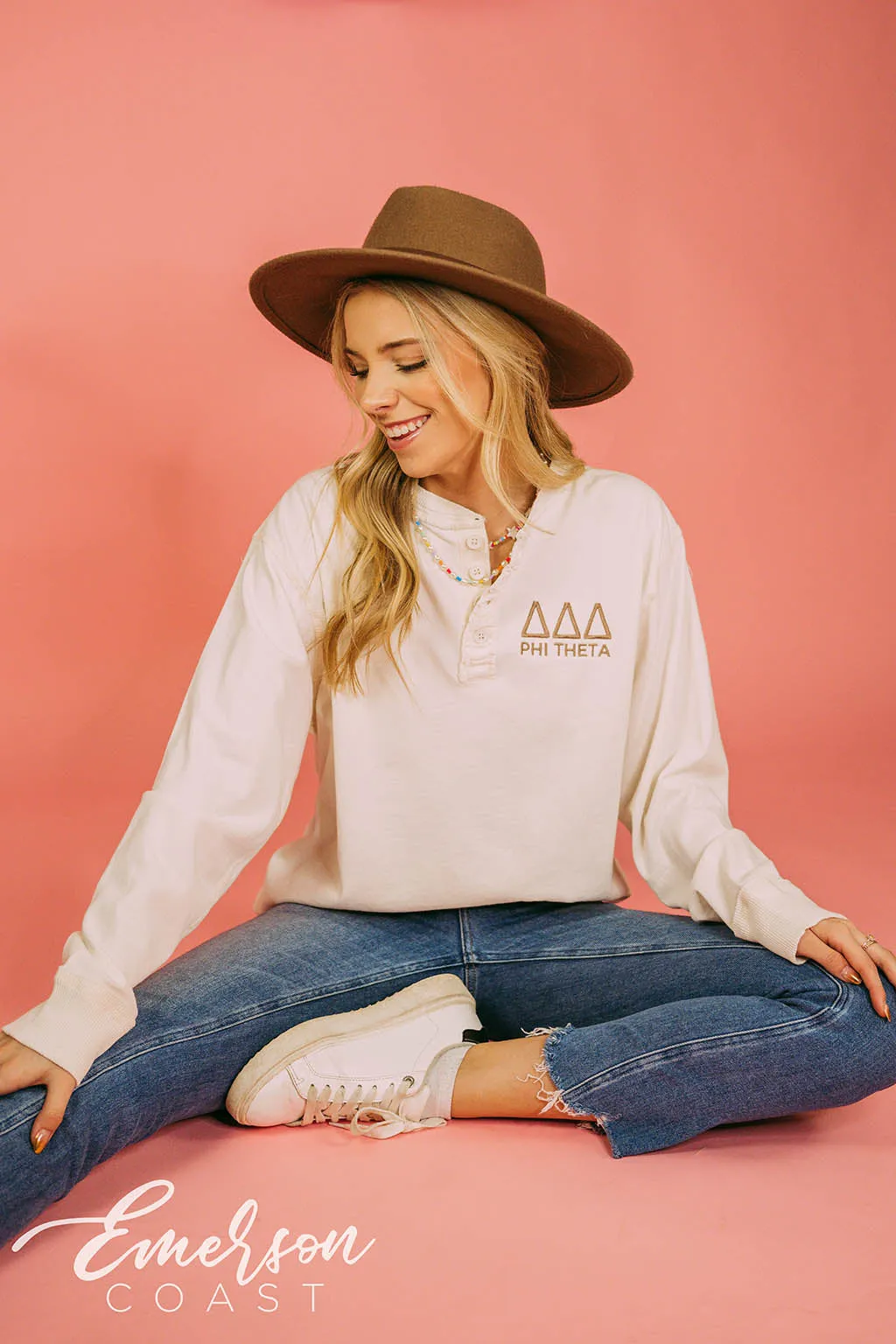 Tri Delt Embroidered Long Sleeve Henley