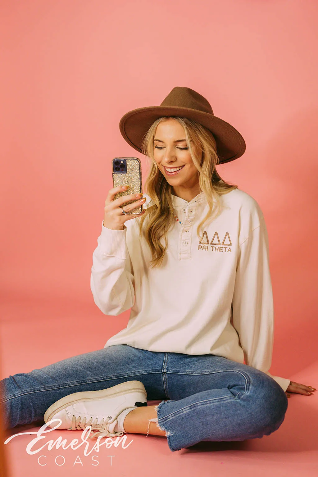 Tri Delt Embroidered Long Sleeve Henley