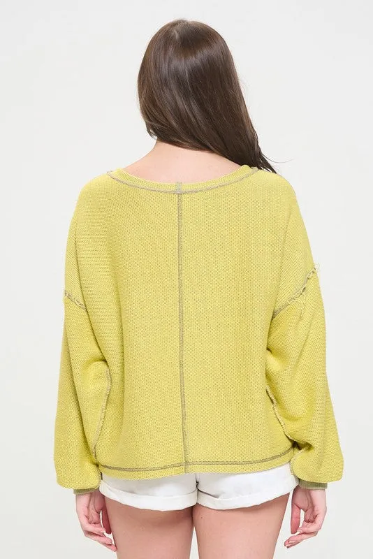 Two Tone Color Block Reversible Dolman Knit Sweater