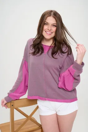 Two Tone Color Block Reversible Dolman Knit Sweater