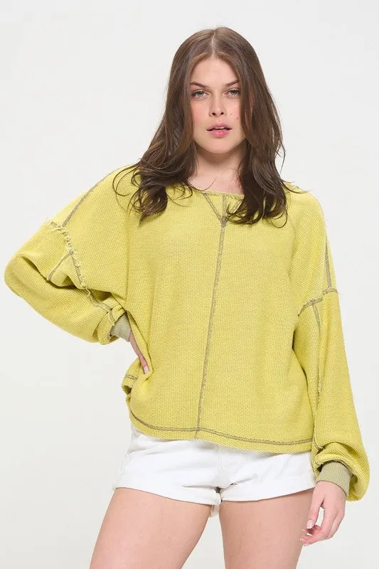 Two Tone Color Block Reversible Dolman Knit Sweater