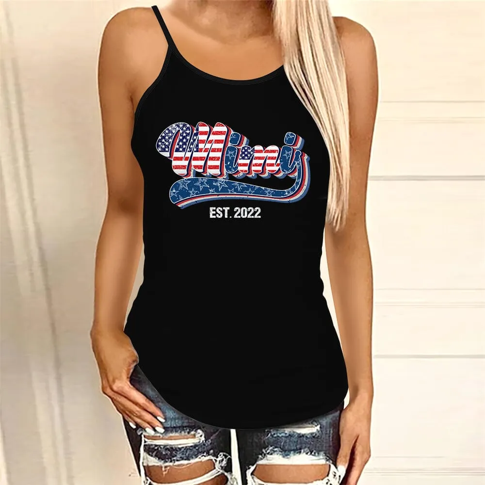 Unique 4th Of July Grandma Auntie Mom Nana EST Year American Flag Personalized Woman Cross Tanktop