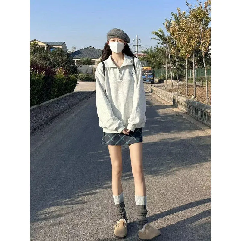 Vevesc outfit inspo Female Height!!! Korean Style Campus Style Polo Collar Sweater Women's Ins Korean Style Student Top