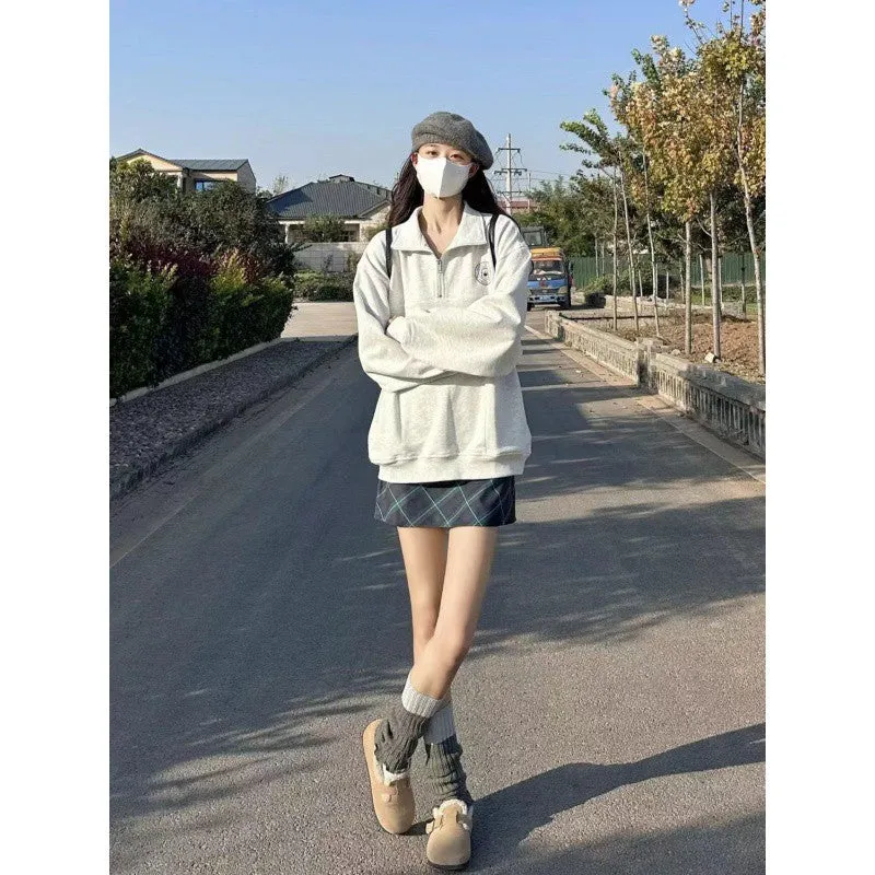 Vevesc outfit inspo Female Height!!! Korean Style Campus Style Polo Collar Sweater Women's Ins Korean Style Student Top