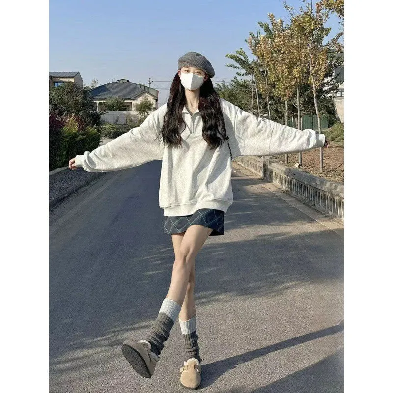 Vevesc outfit inspo Female Height!!! Korean Style Campus Style Polo Collar Sweater Women's Ins Korean Style Student Top