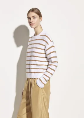 Vince - Striped Waffle Stitch Crew in Optic White/Dune