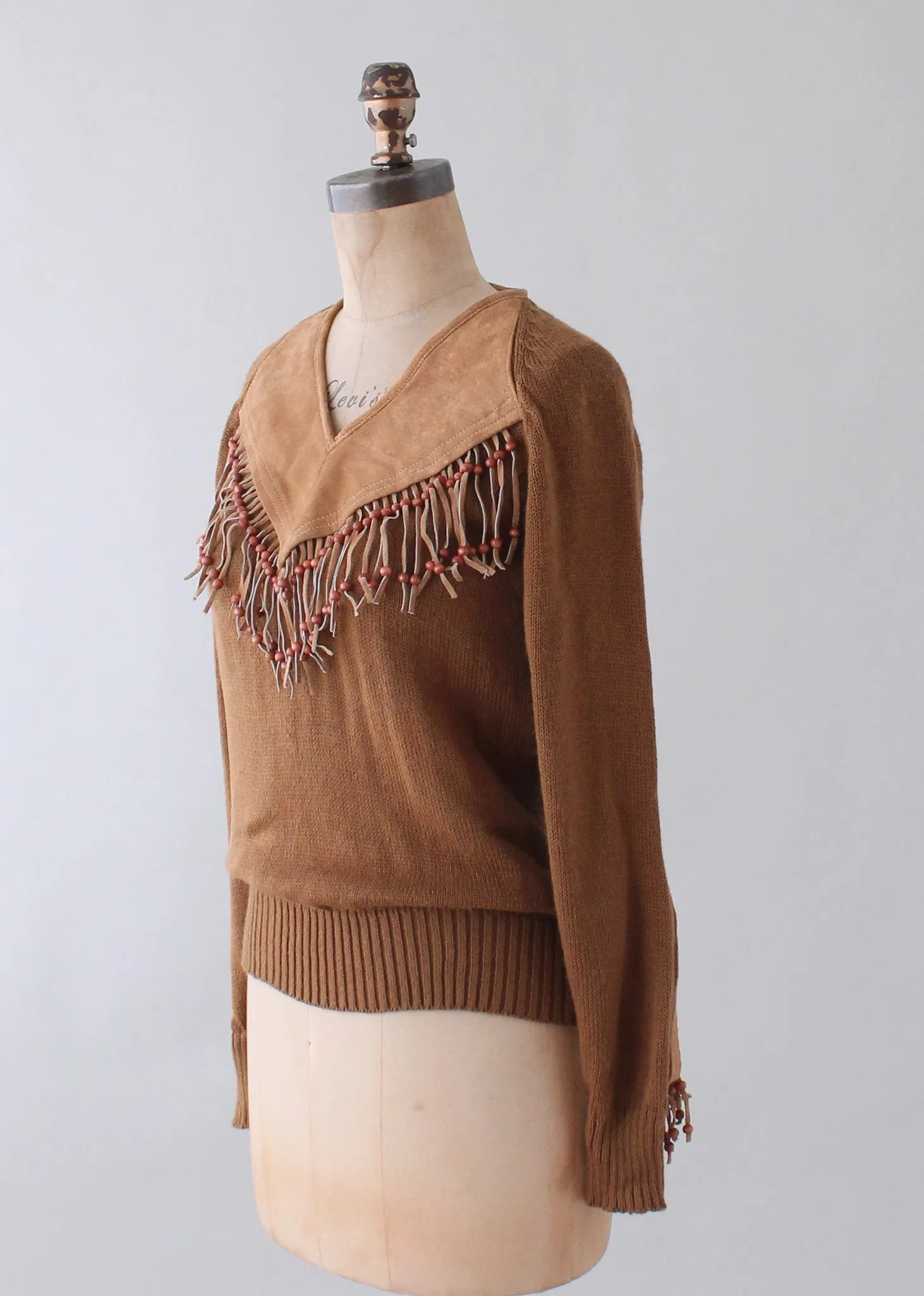 Vintage 1970s Suede Fringe Sweater