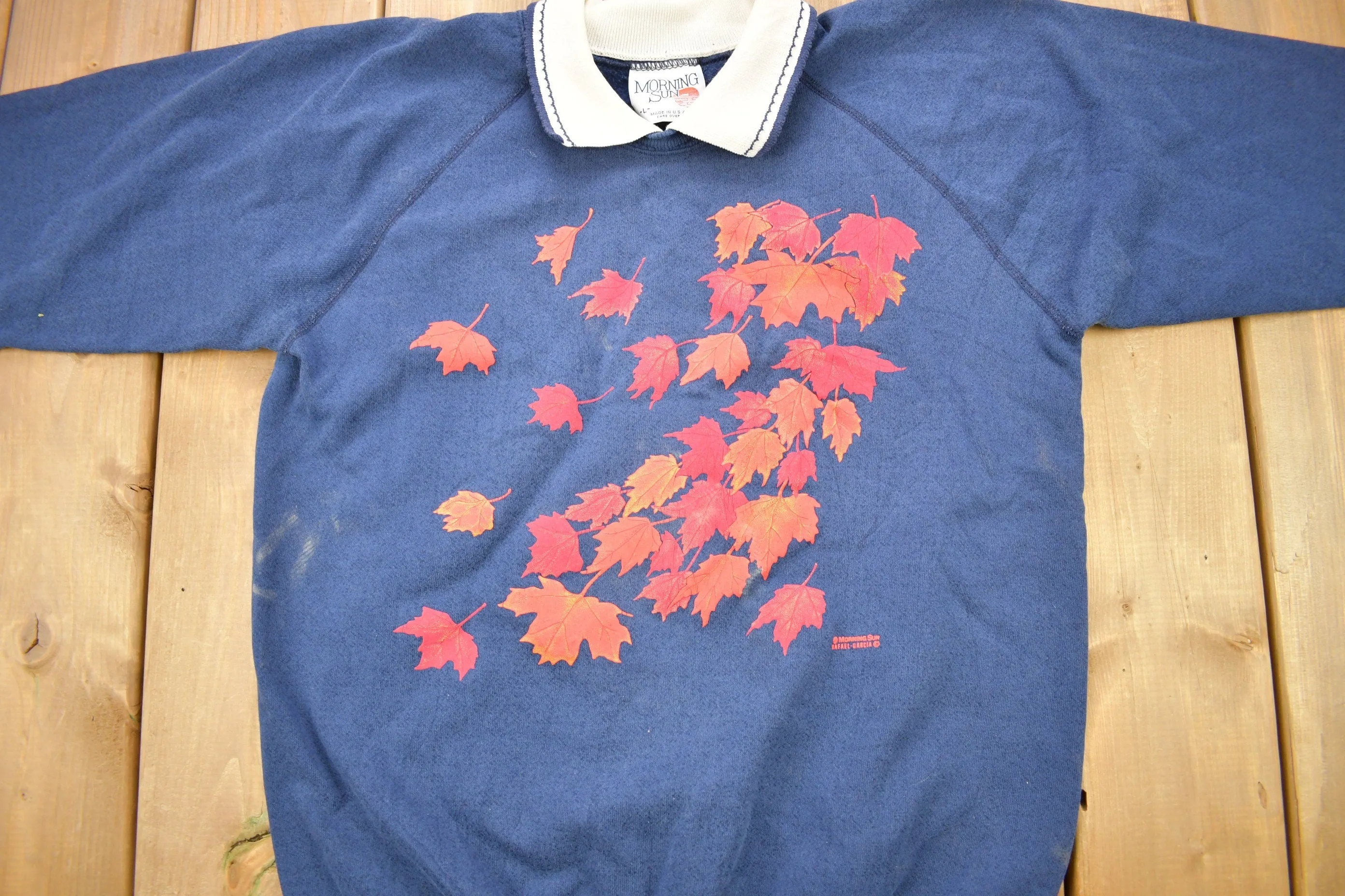 Vintage 1980s Autumn Leaves Collared Crewneck