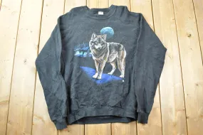 Vintage 1987 Wolf With Northern Lights Moon Theme Crewneck