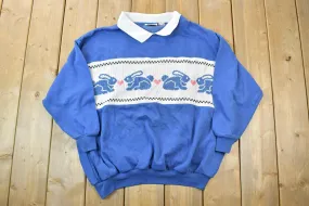 Vintage 1990s Bunny Heart half Knit Double Collar Separate Issue Crewneck