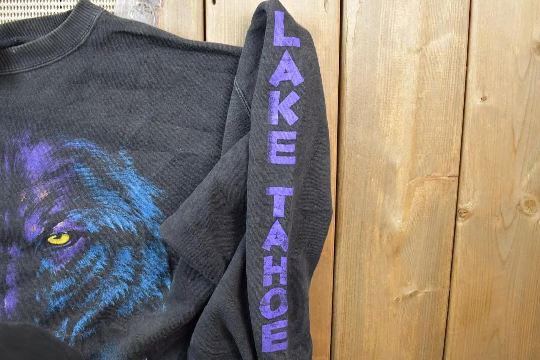 Vintage 1990s Lake Tahoe Habitat Wolf Face Crewneck