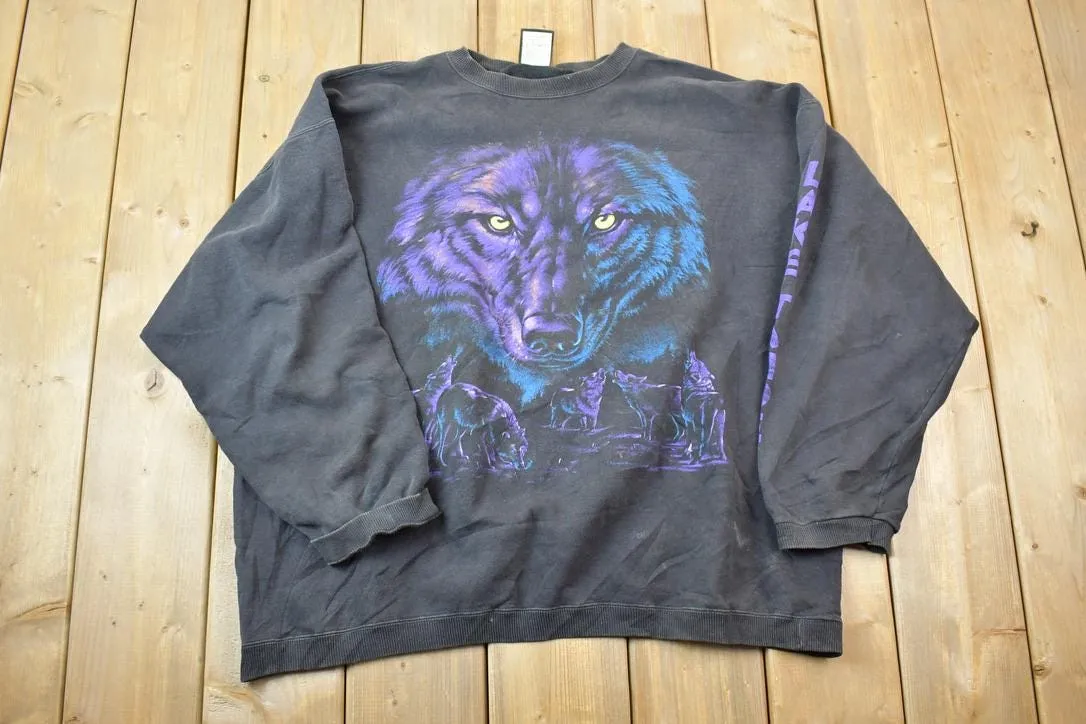 Vintage 1990s Lake Tahoe Habitat Wolf Face Crewneck