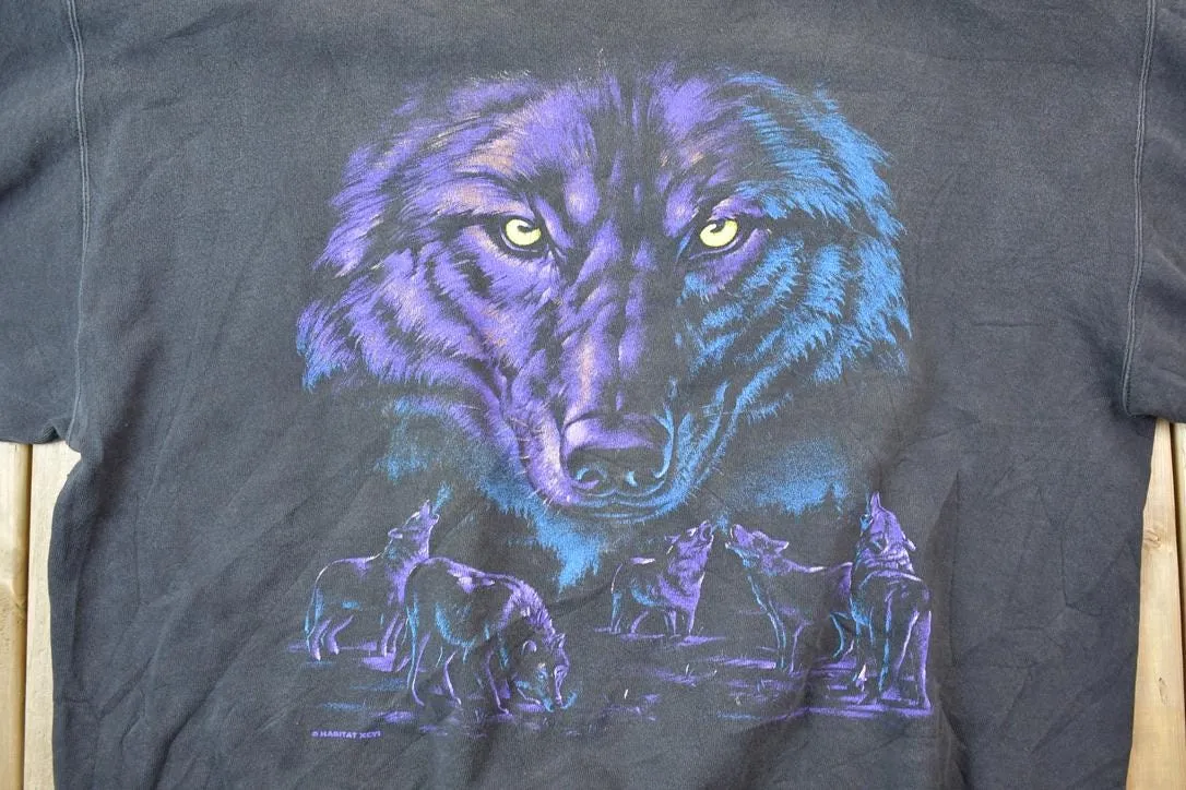 Vintage 1990s Lake Tahoe Habitat Wolf Face Crewneck