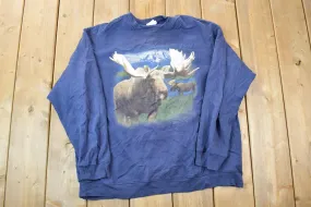 Vintage 1990s R&R Sport Moose And Moose Friend Crewneck Sweater