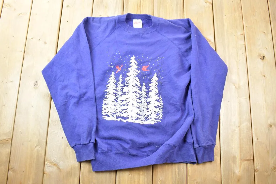 Vintage 1990s Winter Tree 2 Birds Crewneck