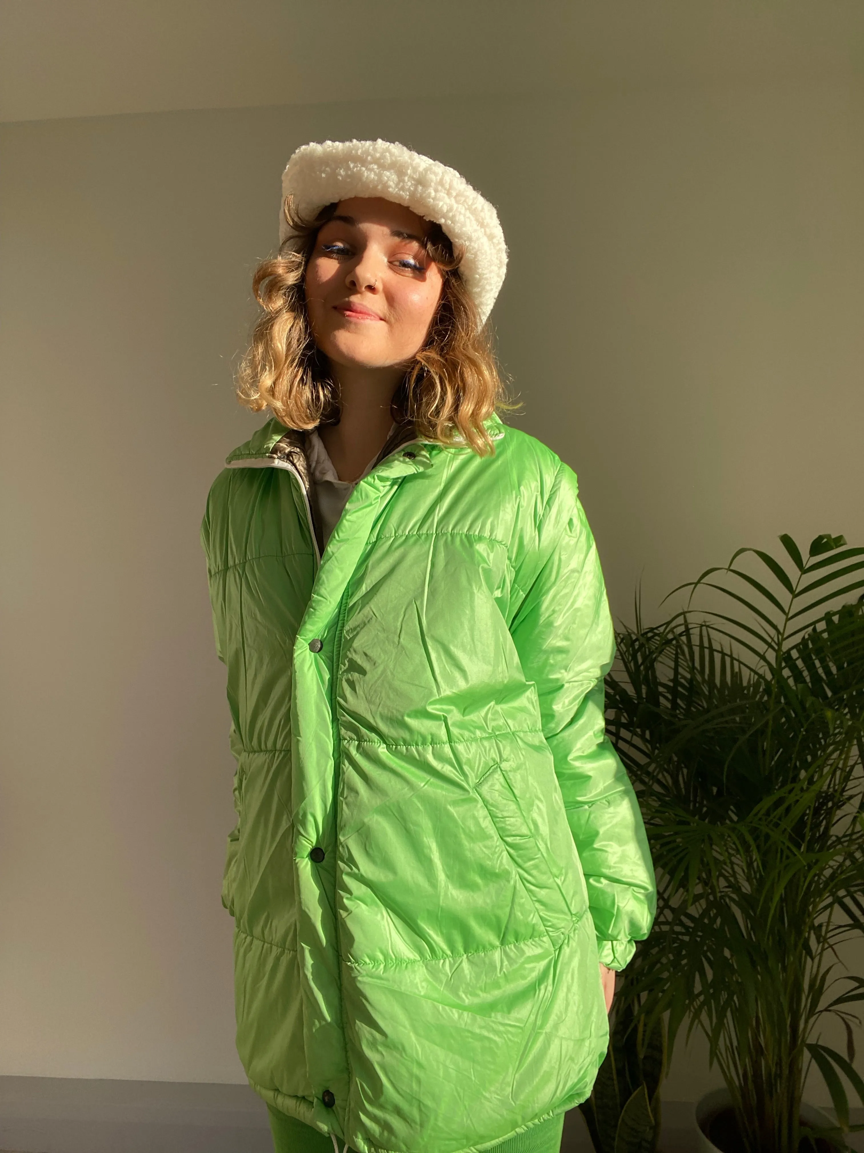 Vintage Lime Green Puffer Jacket (M)