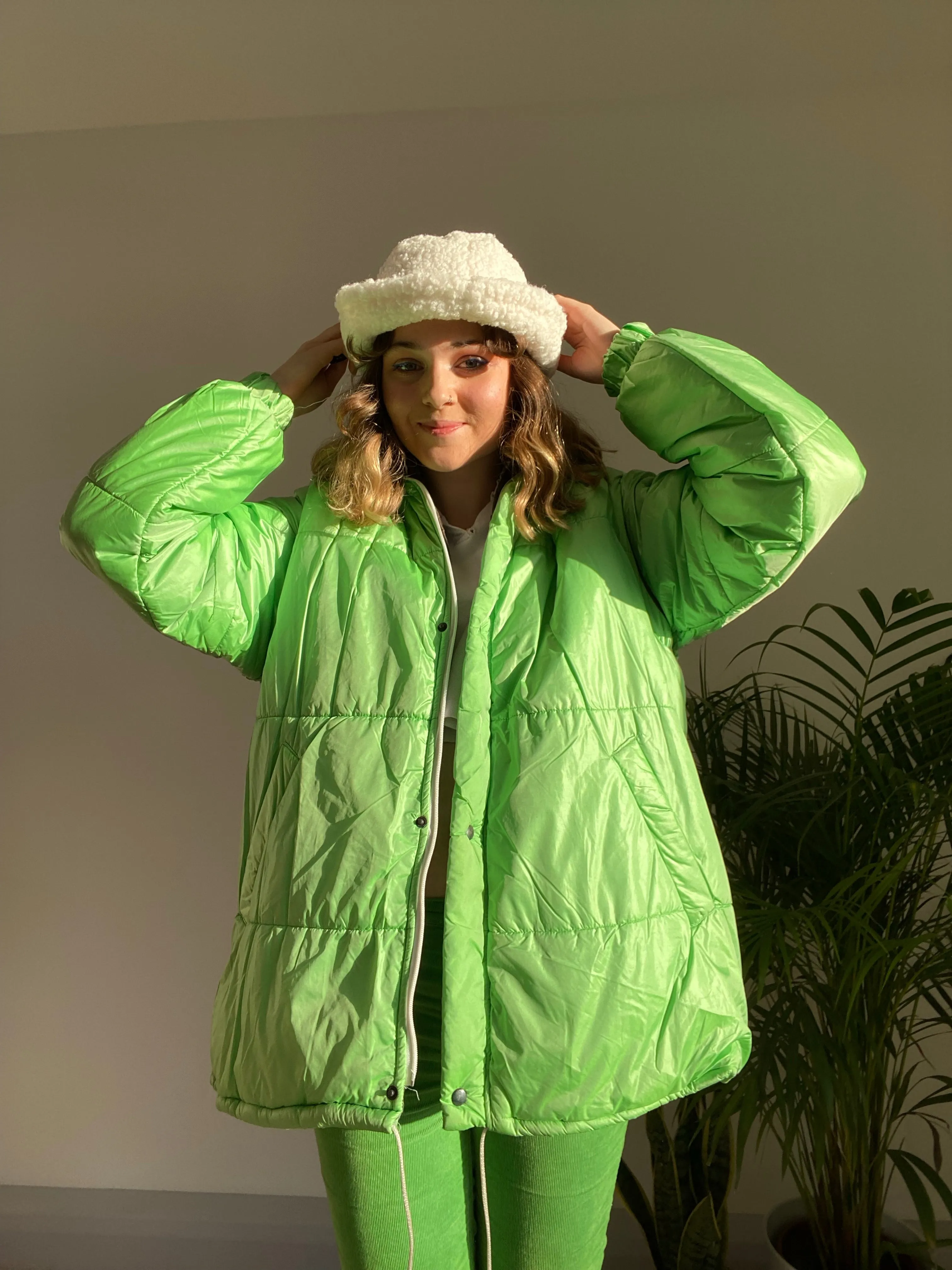 Vintage Lime Green Puffer Jacket (M)