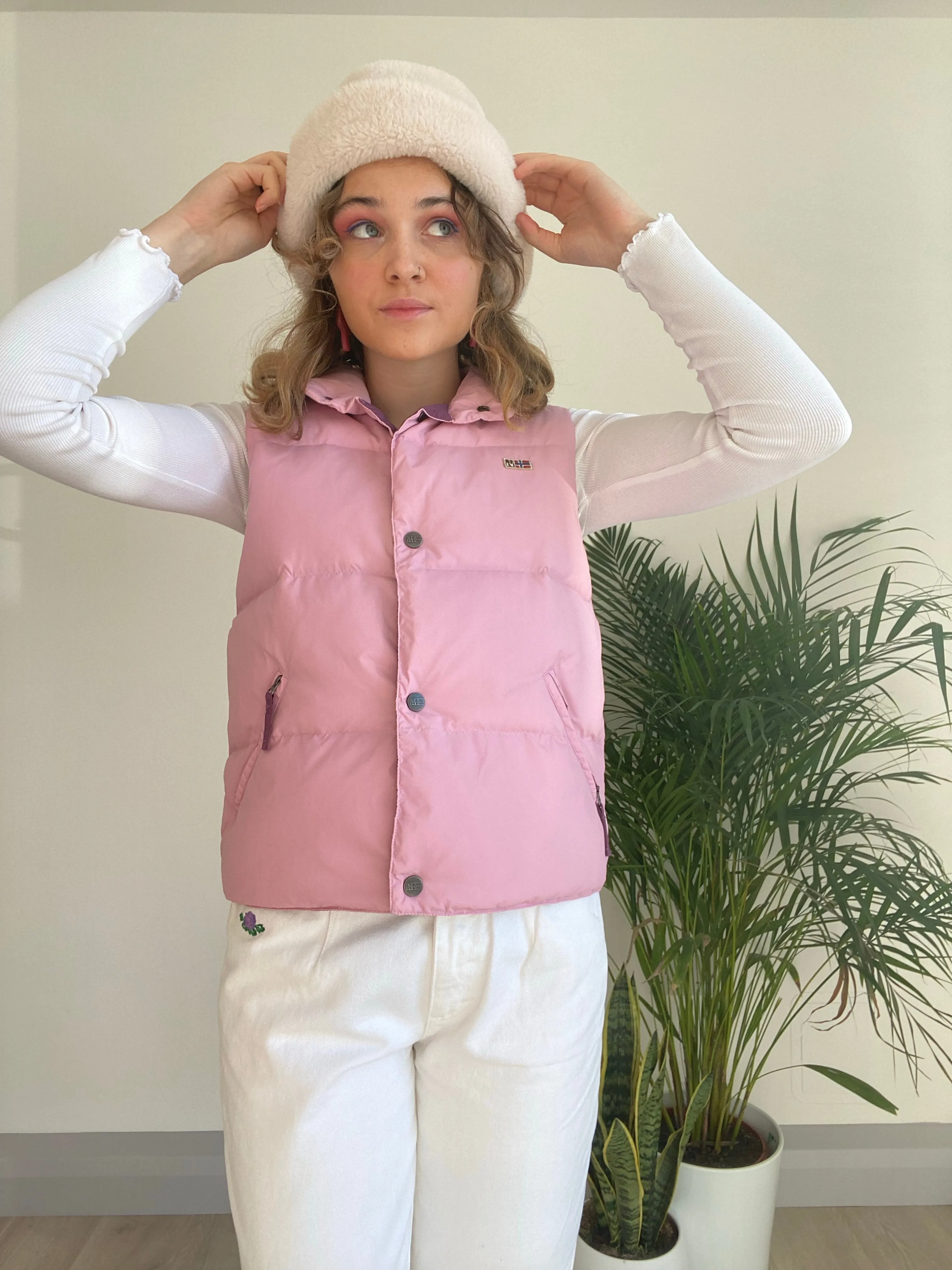 Vintage Sleeveless Pink Puffer Jacket (XS)