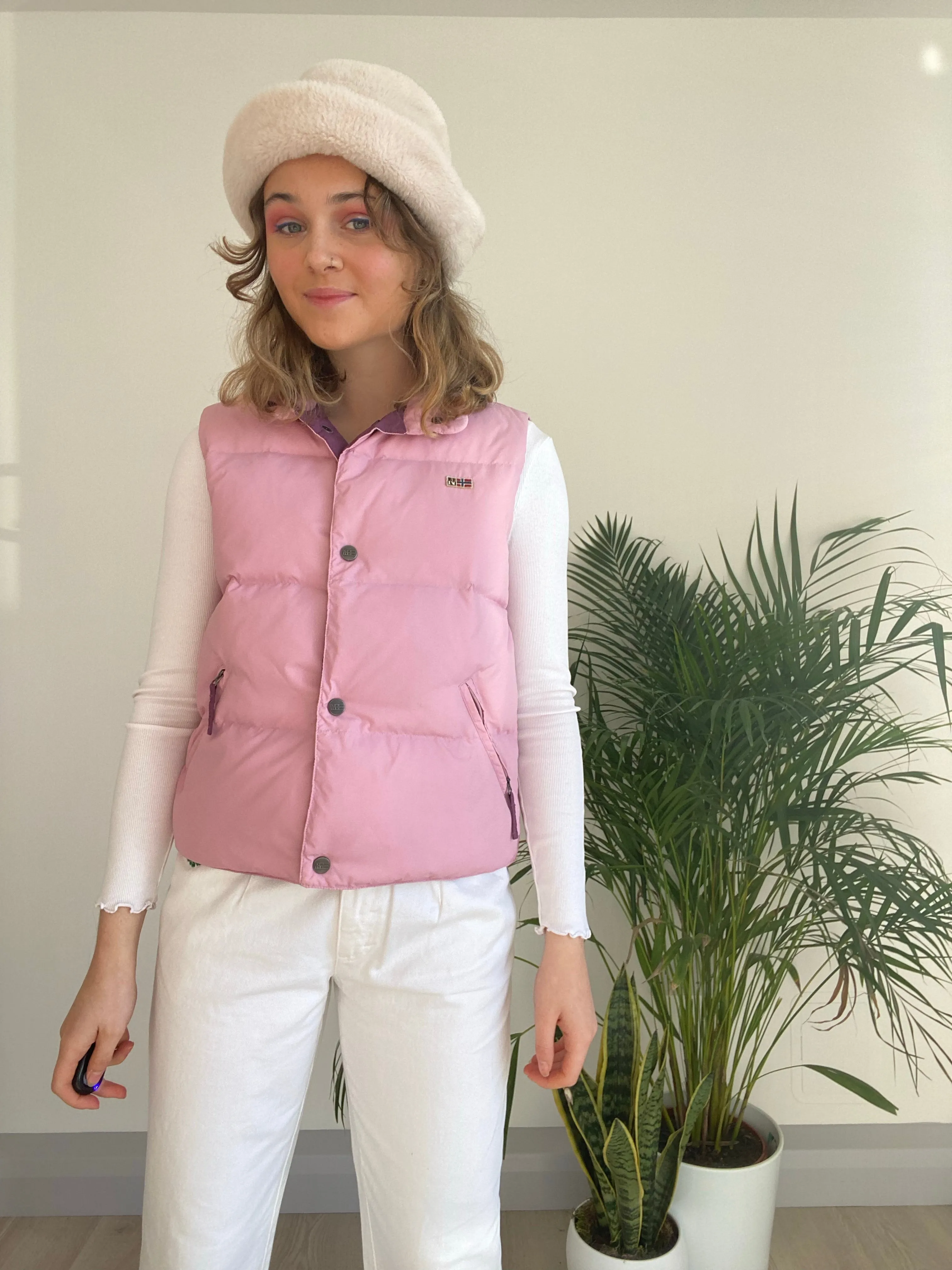 Vintage Sleeveless Pink Puffer Jacket (XS)