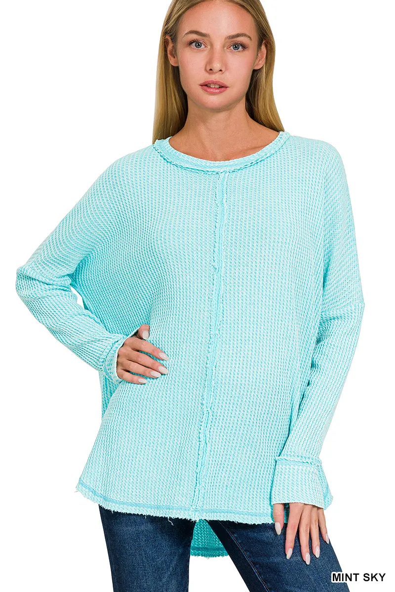 Washed Baby Waffle Oversized Long Sleeve Top