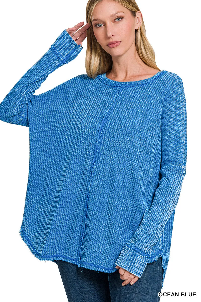 Washed Baby Waffle Oversized Long Sleeve Top