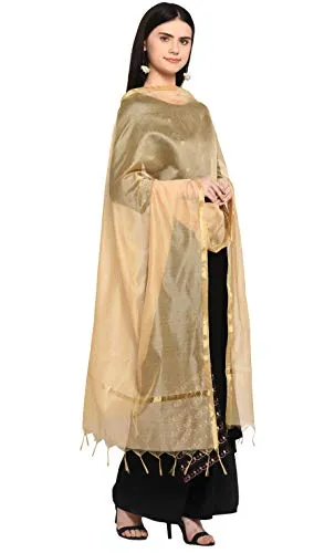 Weavers Villa Women's Banarasi Poly Silk Plain Dupatta (Beige, 2.25 Meters)