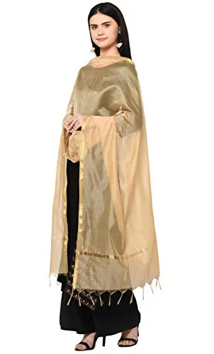 Weavers Villa Women's Banarasi Poly Silk Plain Dupatta (Beige, 2.25 Meters)