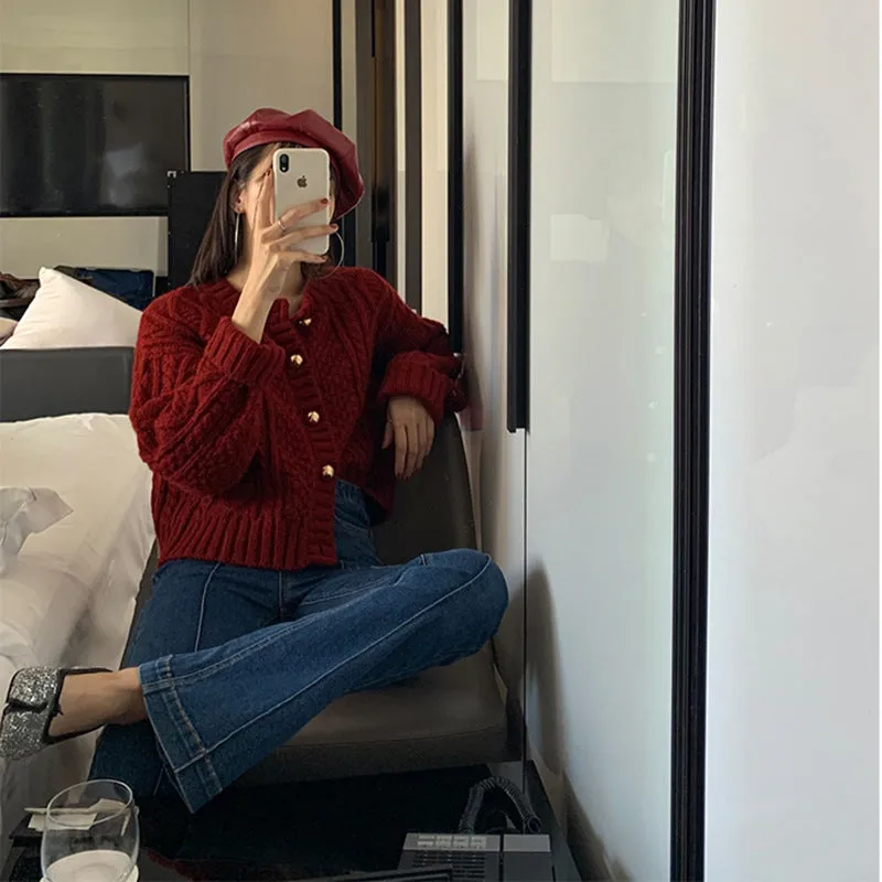 Wenkouban Trending Winter Outfits 2024 Black Friday Christmas Thanksgiving outfits Red Sweater Women's Loose Outer Wear Knitted Cardigan Winter 2024 Coat Lazy Style Top