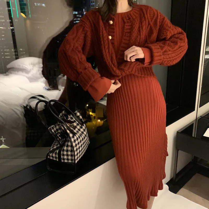 Wenkouban Trending Winter Outfits 2024 Black Friday Christmas Thanksgiving outfits Red Sweater Women's Loose Outer Wear Knitted Cardigan Winter 2024 Coat Lazy Style Top