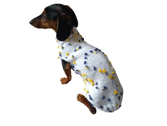 White Floral Mini Dachshund Jumper, Dog Coat, Clothes Dog Sweater